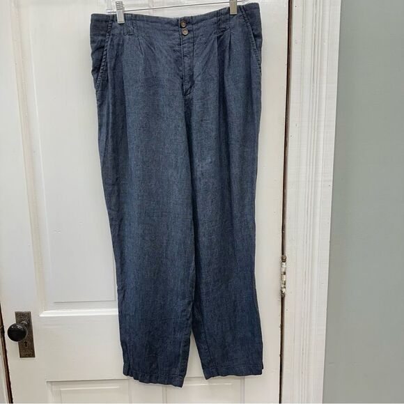 Garnet Hill navy linen pants women's 12 with elastic waist. - Picture 1 of 6